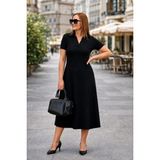 Alyn Wear Kadın Kısa Kollu V Yakalı Midi Viskon Iki Iplik Elbise - S - M - Siyah