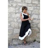 Alyn Wear Kadın Tek Omuzu Açık Omuzlardan Kurdela Detaylı Çift Renkli Ithal Krep Elbise - L - XL - Siyah