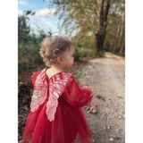 Alyra Kids Kız Bebek Çocuk Uzun Kollu Kanatlı Doğum Günü Parti Düğün Özel Gün Tüllü Tütü Astarlı Prenses Elbise - 3 Yaş - Kırmızı