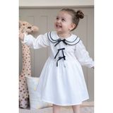 Alyra Kids Kız Bebek Elbise Uzun Kollu Fiyonklu Beyaz Doğum Günü Parti Özel Gün Bayramlık Elbise Kız Çocuk Elbise Beyaz HB0220 - 4 Yaş