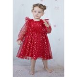 Alyra Kids Kız Bebek Elbise Uzun Kollu Tüllü Tütü Yıldızlı Doğum Günü Özel Gün Parti Düğün Kız Çocuk Elbise Kırmızı ALY1018 - 1 - 2 Yaş