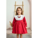 Alyra Kids Kız Çocuk Elbise Kız Bebek Uzun Kollu Çiçek Nakışlı Astarlı Kabarık Özel Gün Doğum Günü Parti Düğün Saten Elbise Bebek Giyim Kırmızı ALY0230 - 3 - 4 Yaş