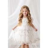 ALYRA Kız Bebek Elbise Kısa Kollu 3D Çiçekli Vintage Fiyonklu Doğum Günü Parti Düğün Özel Gün Çocuk Elbise 1-5 Yaş