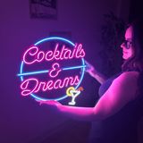 ALZERAS Kokteyller ve Düşler Neon Duvar Sanatı, Neon Duvar Dekoru, Led Oda Dekoru, Ev Bar Neon Tabelası, Parti Neon Işık, Pub Bar Led Tabelası, Kokteyl Bar Tabelası, Plaj Bar Dekoru, Tiki Bar Tabelası
