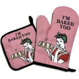 Am Baked Too, Komik Fırın Eldiveni ve Tencere Tutacağı 2'li Setler, Silikon Kaymaz Fırın Eldiveni, Kadınlar Için Mutfak Hediyesi, Fırında Sevgilisi Hediyesi, Yeni Eve Taşınma Hediyeleri - Sarı