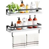 AMADA HOMEFURNISHING Duvar Rafları, Banyo, Mutfak, Yatak Odası, Banyo Rafı, Havlu Çubuklu Banyo Rafı, 2'li Set, Beyaz - AMFS01W