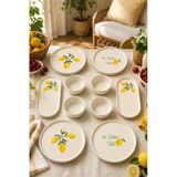 Amalfi 10 Parça 4 Kişilik Stackable Seramik Kahvaltı Takımı Limon Desenli Ayaklı Sunumluklu Sofra Seti