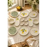 Amalfi 14 Parça 6 Kişilik Seramik Stackable Kahvaltı Takımı Limon Desenli Ayaklı Sunumluklu Sofra Seti