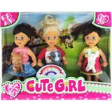 Amalfi Cute Girl Mini Bebek ve Evcil Hayvan Üçlü Set Kız Erkek Çocuk Oyuncak Eğitici Oyuncaklar - Çok Renkli
