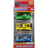 Amalfi Die Cast Metal 3'lü Yarış Arabaları Yeşil Araçlı Kız Erkek Çocuk Oyuncak Eğitici Oyuncaklar