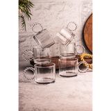 Amandus Cuppy - 6 Adet Cam Bardak Boncuk Kulplu Kupa Çay Kahve Meşrubat Bardağı 300 ml cam Tek Ebat