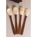 Amandus Milly Krem - 4'lü Akasya Saplı Krem Silikon Spatula Seti 21 cm Mutfak Seti Doğal Kaşık Spatula Seti Çok Renkli Tek Ebat