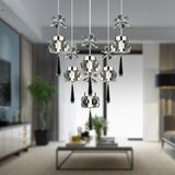 Amaris 6'lı Yuvarlak 3 Renkli 79 Watt Krom Kelebek Led Avize Kristal Ledli Modern Oturma Odası Büyük Salon Sarkıt Avize