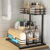 AMAS Beauty Siyah Lavabo Altında Mutfak ve Banyo Dolabı Slide Out Organizatör, Dışarı Slayt Lavabo Raf Dolabı Depolama Rafları