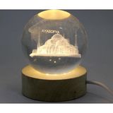 Amazex Store 3d Kristal Cam Küre Ahşap Soketli İstanbul Temalı Led Lamba Alk2573