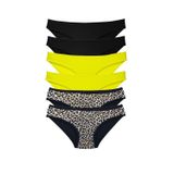 Amazex Store 6 Adet Likralı Kadın Slip Külot Leopar Siyah Sarı