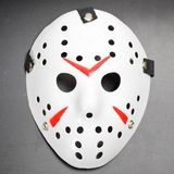 Amazex Store Beyaz Renk Kırmızı Çizgili Tam Yüz Hokey Jason Maskesi Hannibal Maskesi