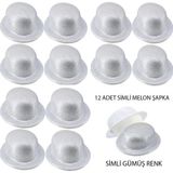 Amazex Store Gümüş Renk Simli Melon Yulak Parti Şapkası 12 Adet