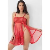 Amazex Store Kırmızı Şifon Pileli Gecelik-835