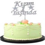 Amazex Store Kızım 1 Yaşında İlk Yaş Doğum Günü Partisi Pleksi Pasta Süsü Gümüş Renk