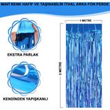 Amazex Store Mavi Renk Ekstra Metalize Parlak Saçaklı Arka Fon Perde İthal A Kalite 1x2 Metre