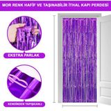Amazex Store Mor Renk Ekstra Metalize Parlak Saçaklı Arka Fon Perde İthal A Kalite 1x2 Metre