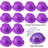 Amazex Store Mor Renk Simli Melon Yulak Parti Şapkası 12 Adet
