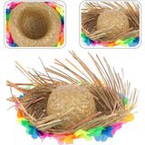 Amazex Store Naturel Renk Püsküllü Örme Hasır Hawaii Luau Aloha Şapka 13x36 Cm