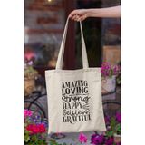 Amazing Loving Strong Baskılı Anneler Günü Hediyelik Bej %100 Pamuklu Ham Bez Bej Çanta