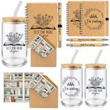 AmazingSpark 2 Set Noel Kitap Severler Hediyeler 463 ml Cam Bardak, Spiral Günlük Defter, Bambu Tükenmez Kalem, Kart, Zarf, Kütüphaneci Okuyucu Öğretmen Öğrenci için Kitap Kulübü Hediyeleri (Özel)