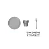 Ambalaj Evi Tabak Seti Plastik Parti Tabak Seti Gümüş 75 Parça