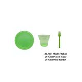 Ambalaj Evi Tabak Seti Plastik Parti Tabak Seti Yeşil 75 Parça