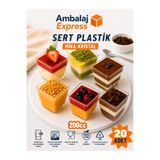 Ambalaj Express.com.tr 20'li 200Cc Kübik Prizma Mika Magnolya Kase Plastik Tatlı Sunum Kabı Dondurma Puding Meze Salata Cup