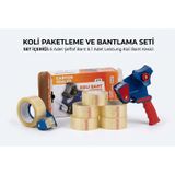 Ambalaj Marketim ŞeyliŞeyler - Koli Bandı Seti 6 Adet 45 mm x 100 m Hotmelt Şeffaf Koli Bandı ve 1 Adet Koli Bant Kesme Makinesi Seti