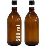 Amber Ecza Şişesi, 500 Ml, Kahverengi Cam, Plastik Contalı Kilit Kapak, Hava ve Sıvı Sızdırmaz, 28MM Ağız Çaplı, Parfüm Demlemek Için Uygun, 2 Adet (500 Ml, Siyah Kapak) - 1650 W