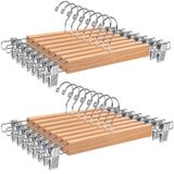 Amber Home 20 Adet 36cm Doğal Ahşap Elbise Askısı, Sağlam ve Parlak Pantolon Askısı, Pantolon, Şort, Etek, Çorap ve İç Çamaşırı İçin, Kaymaz Klipler ve Döner Kancalarla