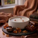 Amber Kokulu Dekoratif Beton Mum Yuvarlak Yatay Form Üç Fitilli Mum 250 Gr