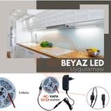 Amber LED 12V Yüksek Parlaklık 3 Dirençli Double PCB Şerit LED Tak Çalıştır Hazır Set, 5 Metre Beyaz, Çıt Çıt Aç-Kapa Anahtar ve Adaptör Dahil, Gizli Aydınlatma, Mutfak, Tezgah, Dolap İçi ve Ayna İçin