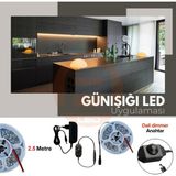 Amber LED 12V Yüksek Parlaklık 4040 Şerit LED Tak Çalıştır Hazır Set, 2.5 Metre Günışığı, Dali Dimmer Aç-Kapa Anahtar ve Adaptör Dahil, Gizli Aydınlatma, Mutfak, Tezgah, Dolap İçi ve Ayna İçin - Gün Işığı - 2,5 m
