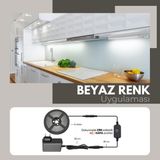 Amber LED 12V Yüksek Parlaklık 4040 Şerit LED Tak Çalıştır Hazır Set, 5 Metre Beyaz, Dokunmatik Aç-Kapa Dim edilebilir Anahtar ve Adaptör Dahil, Gizli Aydınlatma, Mutfak, Tezgah, Dolap İçi ve Ayna İçin