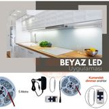 Amber LED 12V Yüksek Parlaklık 4040 Şerit LED Tak Çalıştır Hazır Set, 5 Metre Beyaz, Kumandalı Aç-Kapa Dimmer ve Adaptör Dahil, Gizli Aydınlatma, Mutfak, Tezgah, Dolap İçi ve Ayna İçin