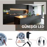 Amber LED 12V Yüksek Parlaklık 4040 Şerit LED Tak Çalıştır Hazır Set, 5 Metre Günışığı, Çıt Çıt Aç-Kapa Anahtar ve Adaptör Dahil, Gizli Aydınlatma, Mutfak, Tezgah, Dolap İçi ve Ayna İçin - Gün Işığı