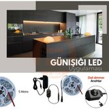 Amber LED 12V Yüksek Parlaklık 4040 Şerit LED Tak Çalıştır Hazır Set, 5 Metre Günışığı, Dali Dimmer Aç-Kapa Anahtar ve Adaptör Dahil, Gizli Aydınlatma, Mutfak, Tezgah, Dolap İçi ve Ayna İçin - Gün Işığı
