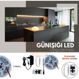 Amber LED 12V Yüksek Parlaklık 4040 Şerit LED Tak Çalıştır Hazır Set, 5 Metre Günışığı, Kumandalı Aç-Kapa Dimmer ve Adaptör Dahil, Gizli Aydınlatma, Mutfak, Tezgah, Dolap İçi ve Ayna İçin - Gün Işığı