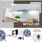 Amber LED 12V Yüksek Parlaklık Şerit LED Tak Çalıştır Hazır Set, 2,5 Metre Beyaz, Kumandalı Aç-Kapa Dimmer ve Adaptör Dahil, Gizli Aydınlatma, Mutfak, Tezgah, Dolap Içi ve Ayna Için