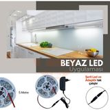 Amber LED 5 Metre Beyaz Şerit LED Jaklı 3 Dirençli Double PCB İç Mekan Tak Çalıştır Adaptör Dahil 12V IP20 Yeni Nesil Yüksek Lümen, Tezgah, Dolap, Mutfak, Ayna Aydınlatma İçin - 6500K - Beyaz Işık