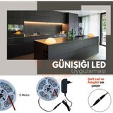 Amber LED 5 Metre Günışığı Şerit LED Jaklı 3 Dirençli Double PCB İç Mekan Tak Çalıştır Adaptör Dahil 12V IP20 Yeni Nesil Yüksek Lümen, Tezgah, Dolap, Mutfak, Ayna Aydınlatma İçin - 3000K - Günışığ
