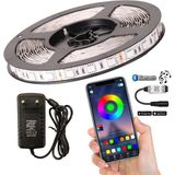 Amber LED Bluetoothlu ve Müziğe Duyarlı Rgb Şerit LED Set Tak Çalıştır 5050 3 Çipli Iç Mekan Silikonsuz - 5 m