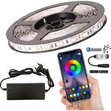 Amber LED Bluetoothlu ve Müziğe Duyarlı Rgb Şerit LED Set Tak Çalıştır 5050 3 Çipli Iç Mekan Silikonsuz - 9 m