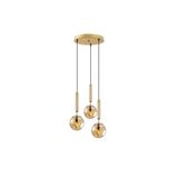 Amber LED Camlı 3'lü Tepsi Sarkıt Parlak Gold Salon ve Oturma Odası Avizesi, Altın-11467